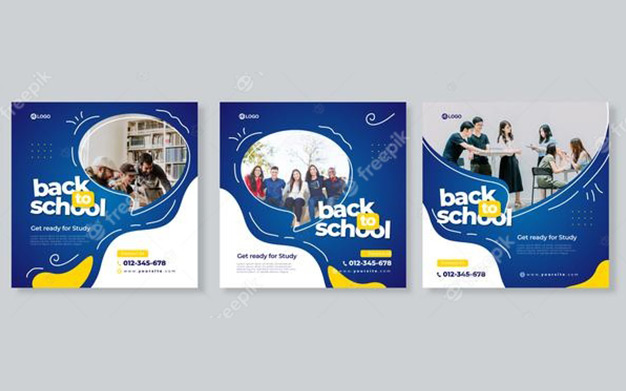 مجموعه ای از سه بنر بازگشت به مدرسه - Set of three banner of back to school social media