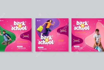 مجموعه ای از سه بنر بازگشت به مدرسه - Set of three banner of back to school