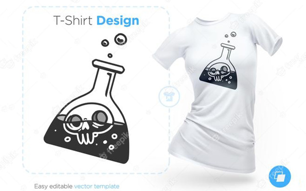 چاپ طرح اسکلت بر روی تیشرت - Skull in flask illustration and t-shirt design