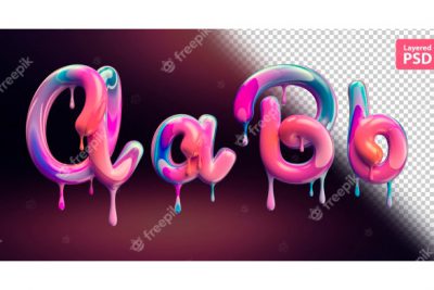 افکت متن 3 بعدی حروف الفبا - 3d alphabet with melting colorful paint. letters a a b b