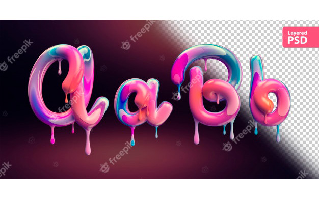 افکت متن 3 بعدی حروف الفبا - 3d alphabet with melting colorful paint. letters a a b b