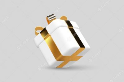 آيكون 3 بعدی جعبه هدیه با روبان طلایی - 3d gift box wrapped golden ribbon