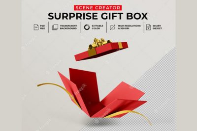 موكاپ جعبه هدیه - 3d opened surprise gift box mockup
