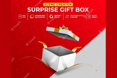 موكاپ جعبه هدیه - 3d opened surprise gift box mockup