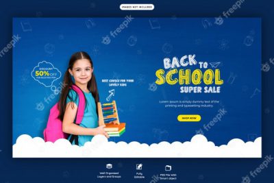 بنر بازگشت به مدرسه - Back to school with discount offer web banner