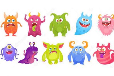 وکتور کارتونی هیولاها - Cute monster characters smiling funny
