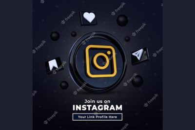 لوگو3 بعدی اینستاگرام - Follow us on instagram social media square banner with 3d logo