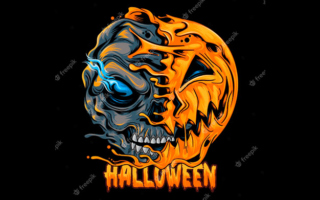 وکتور هالوین - Halloween pumpkin half skull looks spooky and cool