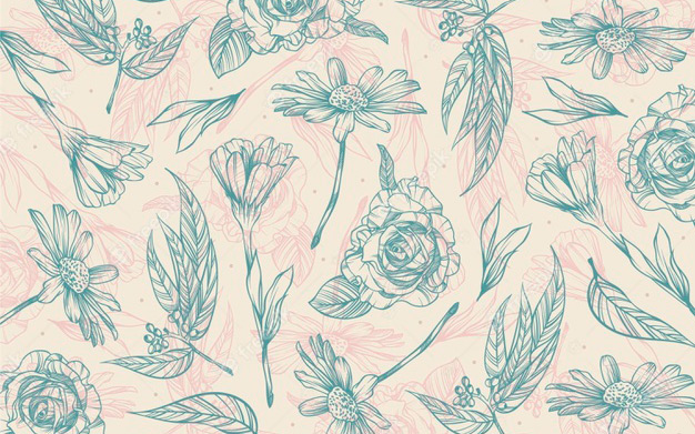 بک گراند گلدار - Hand drawn linear engraved floral background