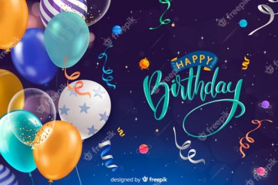 کارت تولد - Happy birthday card with balloons and confetti