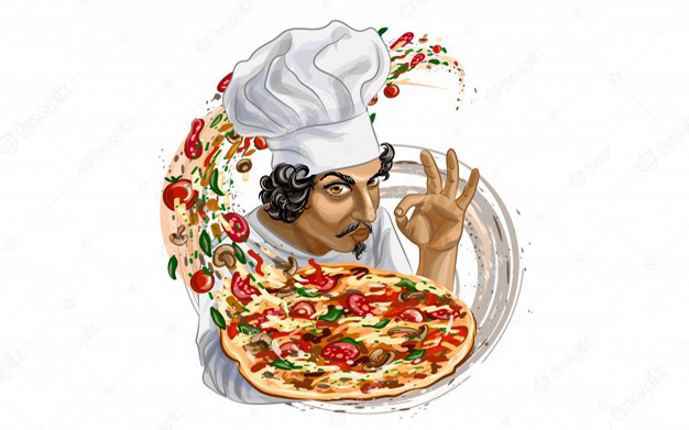 بنر آشپز ایتالیایی پیتزا در دست - Italian chef holding pizza