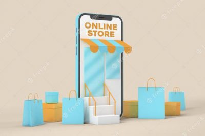 موكاپ خرید آنلاین با گوشی هوشمند - Online shopping by smart phone mockup