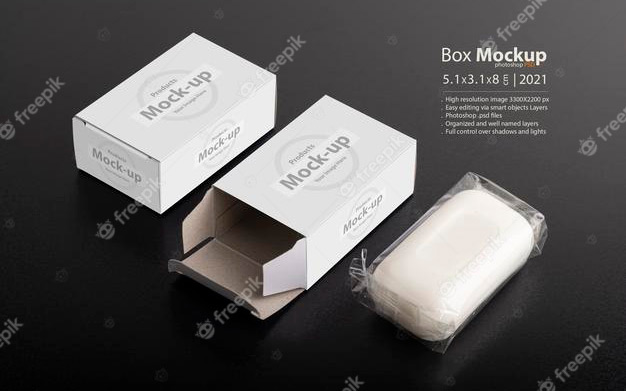 موكاپ جعبه صابون - Opened soap package box on black surface