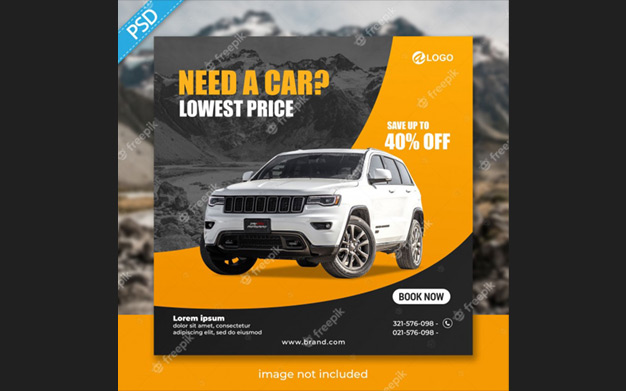 بنر اجاره ماشین - Rent car for social media instagram post banner template