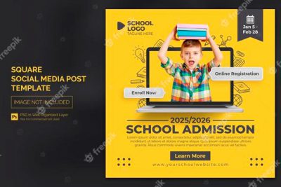 بنر پذیرش مدرسه - School admission education social media post web banner
