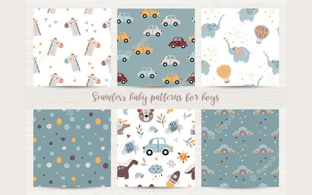 مجموعه پترن کاغذ کادو و دفترچه یادداشت بچگانه - Set of seamless patterns for baby boys
