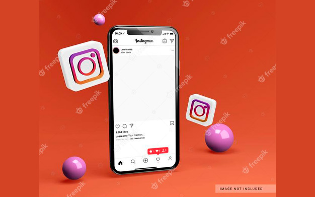 موکاپ گوشی هوشمند و آیکون اینستاگرام - Smartphone mockup with 3d instagram icon