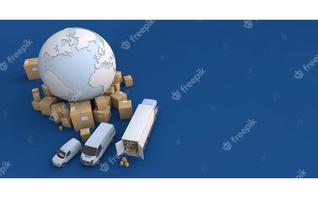 تصویر 3 بعدی حمل و نقل بین المللی - Unloading truck in an international