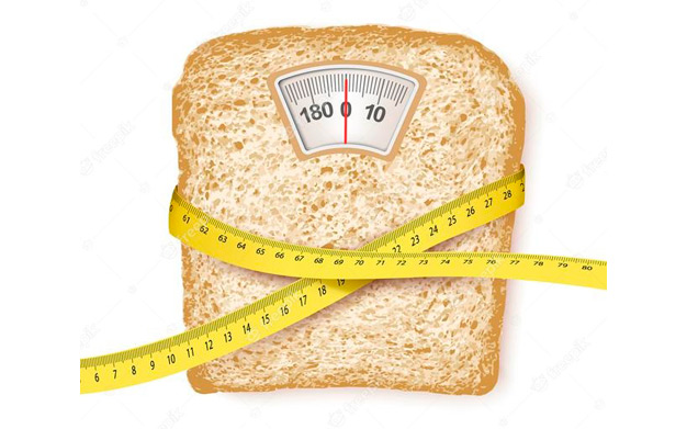 وکتور رژیم غذایی - Weighing scales in form of a bread slice and measuring tape