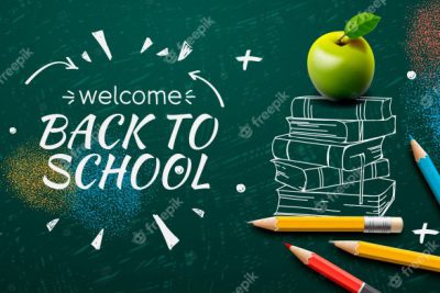 وکتور برگشت به مدرسه - Welcome back to school doodle on chalkboard background