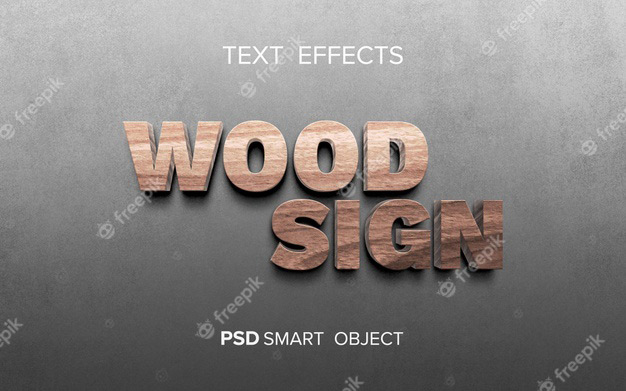 موکاپ و افکت متن فانتزی - Wood text effect mock-up