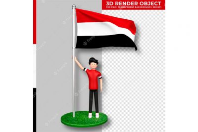 پرچم یمن و کارکتر آقا - Yemen flag with cute people cartoon character