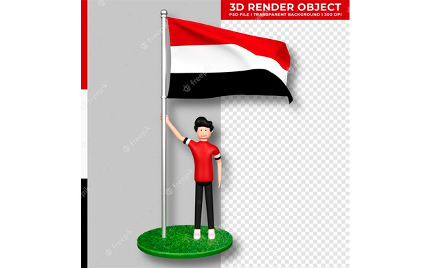 پرچم یمن و کارکتر آقا - Yemen flag with cute people cartoon character