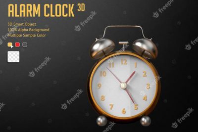 موکاپ لوگو 3 بعدی ساعت زنگدار طلایی - 3d golden realistic alarm clock