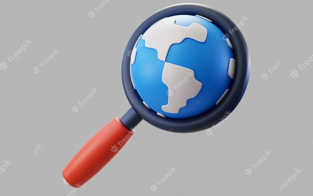 بنر 3 بعدی ذره بین و کره زمین - 3d magnifying glass with earth globe