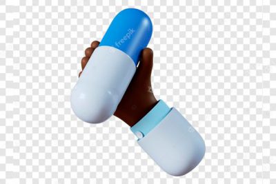 آیکون کپسول 3 بعدی در دست - Cartoon hand holding blue pill