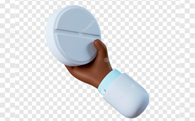 آیکون قرص 3 بعدی در دست - Cartoon hand holding white pill