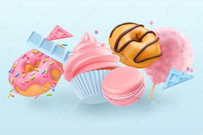 وکتور کاپ کیک و دونات - Falling cupcake and donuts