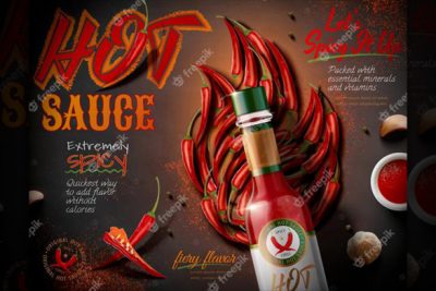 تبلیغات سس تند فلفل قرمز - Flat lay hot chili sauce ads