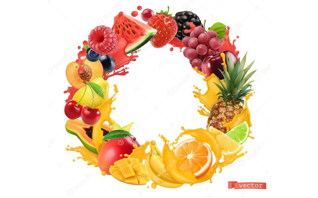 آیکون حلقه میوه - Fruit and berries circle frame. splash of juice