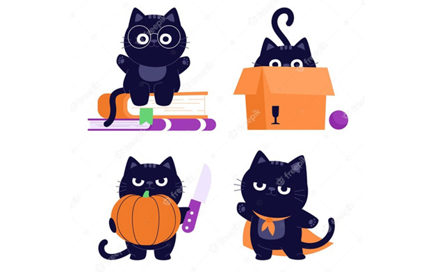 ست گربه های کارتونی برای هالووین - Halloween black cats collection
