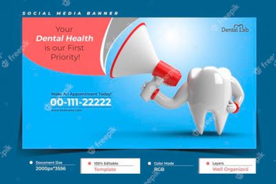 بنر سلامت دندان - Teeth with megaphone digital marketing