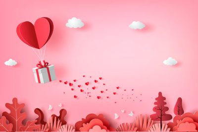 بنر تبریک روز ولنتاین - Gift box with heart balloon
