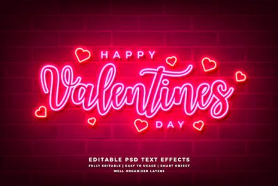 افکت متن فانتزی نئونی - Happy valentines day neon light 3d text