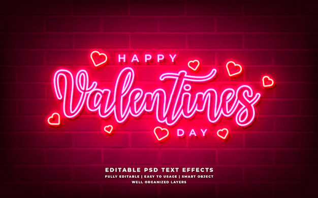 افکت متن فانتزی نئونی - Happy valentines day neon light 3d text