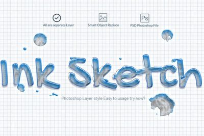 Ink sketch photoshop text effect Premium Psd