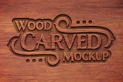 موکاپ لوگوی حکاکی شده روی چوب - Carved wood text effect mockup گرافیستیم